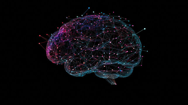 The brain is composed of points, lines and triangles. The polygon shape in the form of artificial intelligence on a dark background. Vector illustration. Graphic concept of the brain