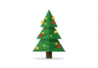 Christmas tree illustration, minimalist design, flat vector art, green geometric shapes, colorful