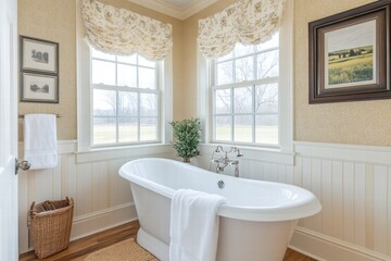 Luxurious Freestanding Bathtub in a Countryside Bathroom