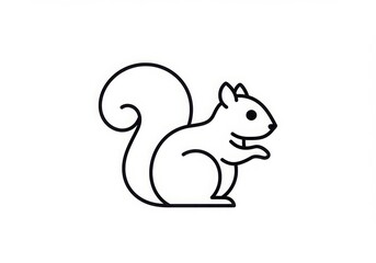 Obraz premium Minimalist squirrel icon, black and white line drawing, simple curved shapes, stylized animal