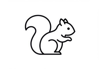 Minimalist squirrel icon, black and white line drawing, simple curved shapes, stylized animal