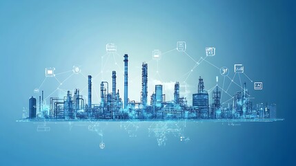 Obraz premium Futuristic Industrial Complex: Digitally Rendered Cityscape Illustration, Smart Manufacturing Concept. AI Generated