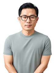 Obraz premium Asian man aged 30-40 years old, wearing casual clothes, looking engaged with glasses, with long hair and black hair.