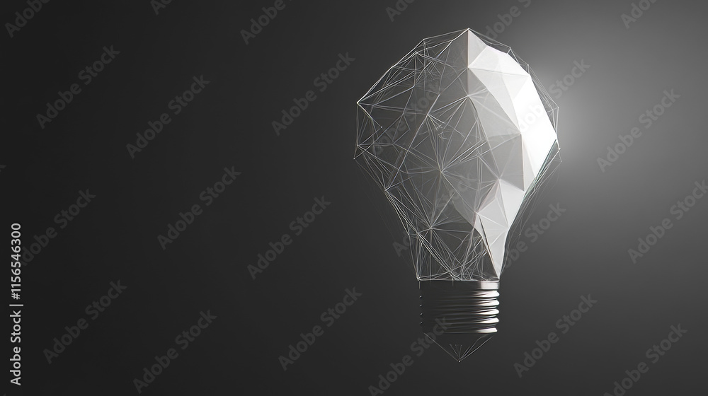 Poster hologram idea. a light bulb made of polygons, triangles of points and lines. the idea is a low poly 