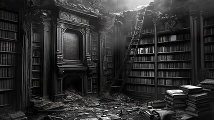 Ruins of a Grand Library: A Monochromatic Masterpiece