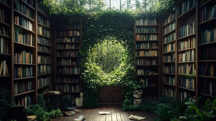Enchanted Library: A Serene Escape into Nature and Books