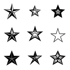 Obraz premium Vintage stars with cracks and stains. Old hand-drawn sign, black simple shape. Retro design element with distressed effect, grunge texture. Vector illustration 