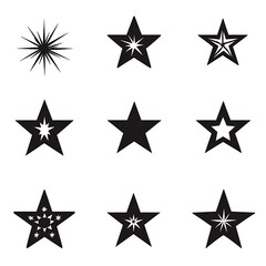 Fototapeta premium Vintage stars with cracks and stains. Old hand-drawn sign, black simple shape. Retro design element with distressed effect, grunge texture. Vector illustration 