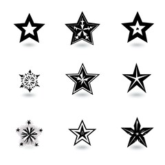 Fototapeta premium Vintage stars with cracks and stains. Old hand-drawn sign, black simple shape. Retro design element with distressed effect, grunge texture. Vector illustration 