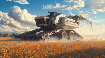 Fototapeta premium Harvester of particles. Agricultural harvester breaks down into small molecules. Vector illustration