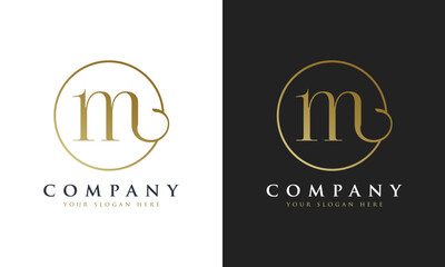 Abstract script gold premium luxury letter M logo design