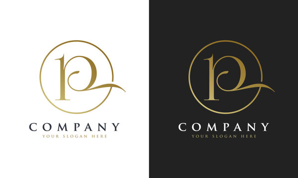 Abstract script gold premium luxury letter P logo design