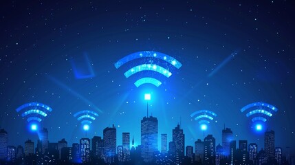 Fototapeta premium Wireless network concept and connection technology with night city background.