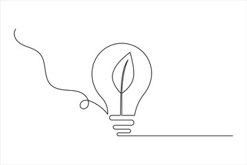 Light Bulb one line drawing of isolated continuous outline idea vector illustration