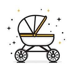 linear icon of baby stroller for transporting babies. flat vector illustration.
