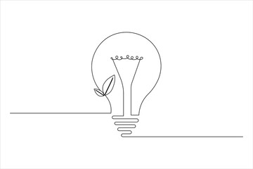 Light Bulb one line drawing of isolated continuous outline idea vector illustration