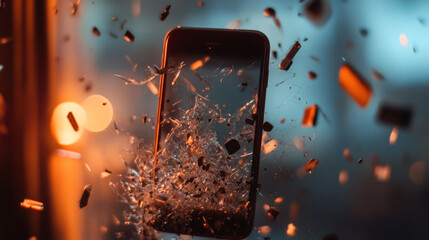 Obraz premium Phone from the particles. The phone crumbles into small circles and dots