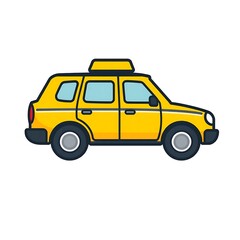 A taxi car icon with a small, boxy shape, a simple roof light, and bold lines, displayed on a white background