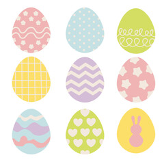 Set of Easter eggs with various pattern pastel vector elements spring colour hand drawn