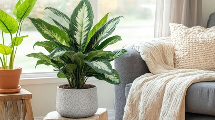 Lush Indoor Plants and Cozy Living Room Decor Arrangement