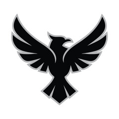 Powerful Black Bird Logo with Gray Outline