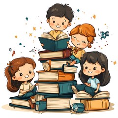 Children with the book illustration

