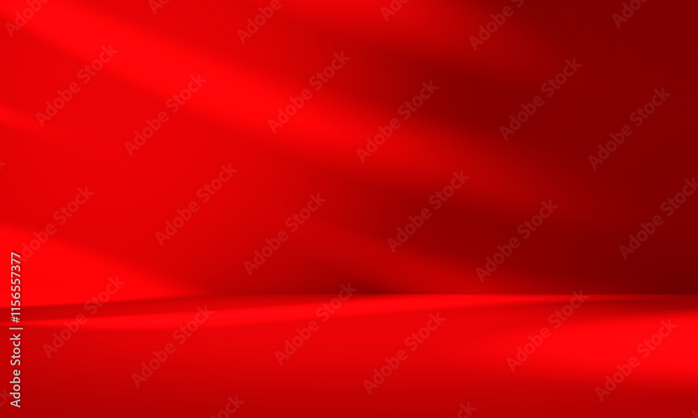 Wall mural wall interior background, studio and backdrops show products.with shadow from window color red backg