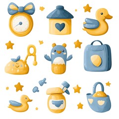 Fototapeta premium bundle of nine baby shower set icons vector illustration design 