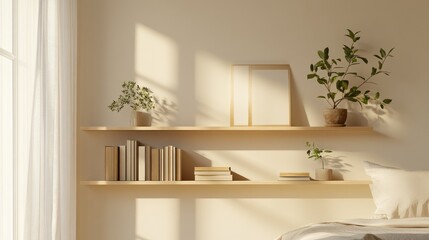 Modern Minimalist Interior with Shelves and Natural Light