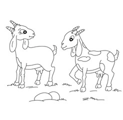 Cute cartoon hand drawn vector happy goats coloring page.