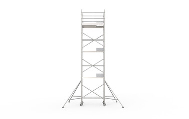 Steel Scaffolding Structure. Scaffolding tower isolated on white transparent background. Modern scaffolding tower or Mobile scaffolding. 