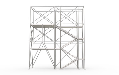 Steel Scaffolding Structure. Scaffolding tower isolated on white transparent background. Modern scaffolding tower or Mobile scaffolding. 
