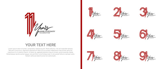 logo anniversary set. red color with black handwriting on white background for special event