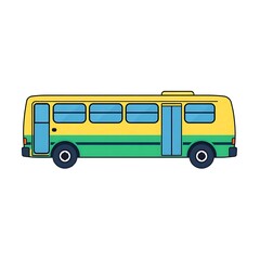 A bus icon with a long, rectangular design, minimal windows, and clean detailing, rendered on a plain white background