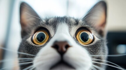 Close-up of a surprised cat's face.