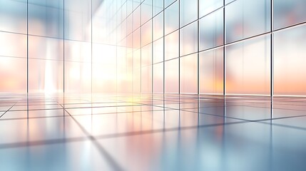 Fototapeta premium Stunning 3D Render: Futuristic Glass Room Reflecting Vibrant Sunset. AI Generated