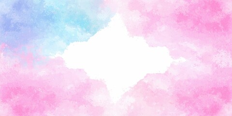 Obraz premium Pastel pink and blue watercolor clouds with a white center.