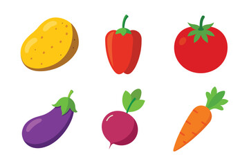 A set of vegetables vector art illustration.