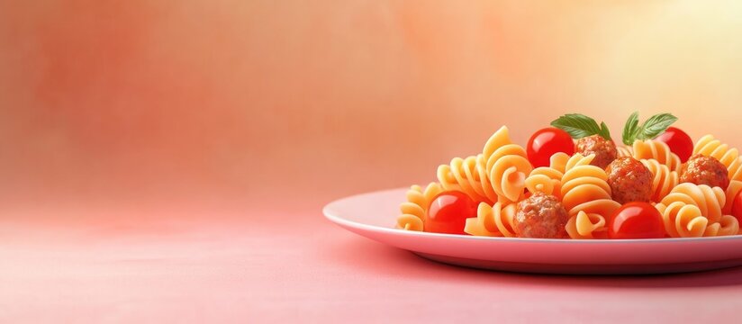 Delicious capeletini pasta with meatballs and grape tomatoes plated elegantly perfect for Italian cuisine presentations and food advertisements