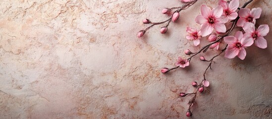 Serene Cherry Blossom Arrangement on Soft Textured Background with Space for Custom Text or Design Elements
