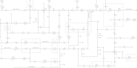Electrical circuit diagram. Light industry background with components of conductors, connections, contour, controllers, transistors