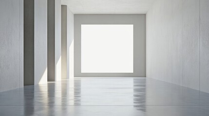 Minimalist hallway interior with a bright window.  Modern, clean design with sunlight streaming through.