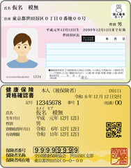 マイナ保険証・健康保険資格確認書（日本、仮名模無）Individual Number Card