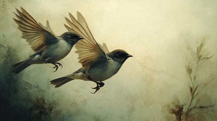 Fototapeta premium Birds in Flight: A Serene Wildlife Painting