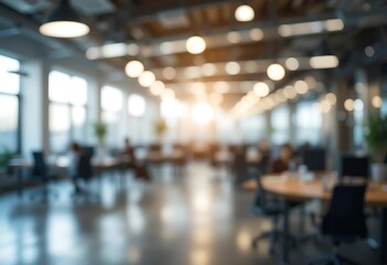 Obraz premium Blurred Office Space Showing Workers and Lighting