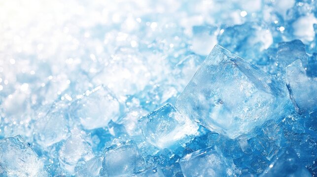 Shimmering crystal clear ice blocks in a vast frozen landscape with blue shades and ample empty space for text or overlay designs - Powered by Adobe