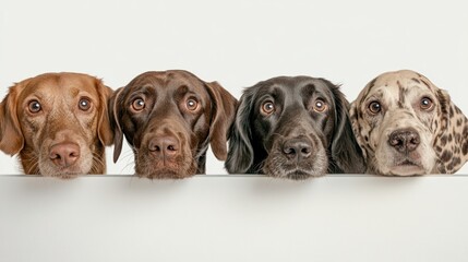 Obraz premium Amusing Pack of Dogs Gazing Down - Isolated White Background