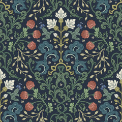 Ornamental plant color pattern. Seamless pattern of flowers and plants.
