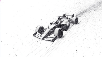 Abstract mash line and point F1 CAR on white background with an inscription. Bolide starry sky or space, consisting of stars and the universe. Vector speed and business illustration