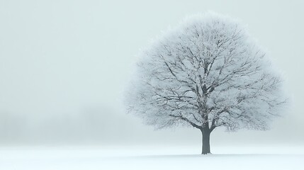 Fototapeta premium Frosty Winter Tree in a Snowy Field